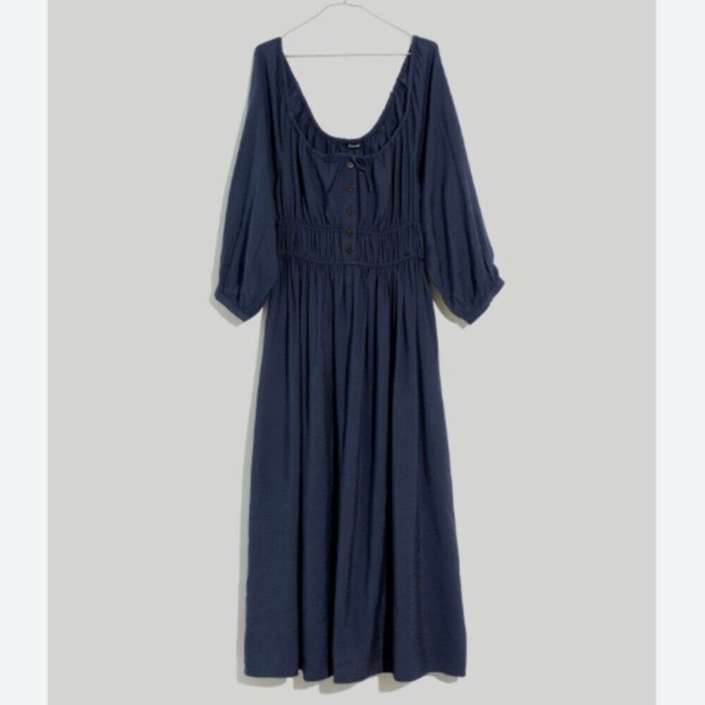 Madewell Dark Baltic Blue Gray Twill Sophia Midi Dress Sz.S - Picture 5 of 16